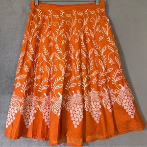 Studio West Full Circle Skirt Fiesta Orange Womens Large Cotton Below Knee